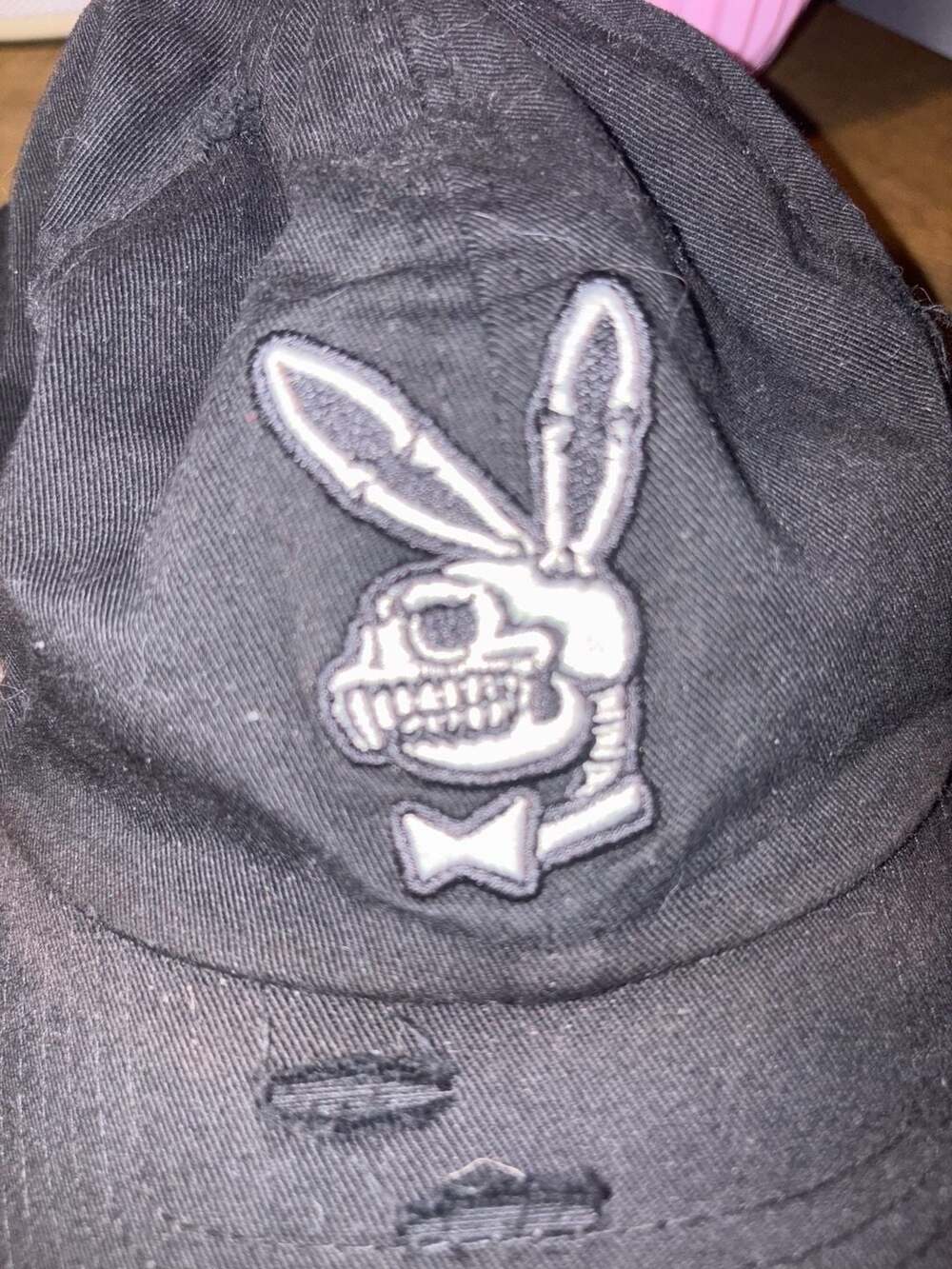 KBETHOS Vintage Skull Bunny Embroidered Distressed Black Baseball Cap